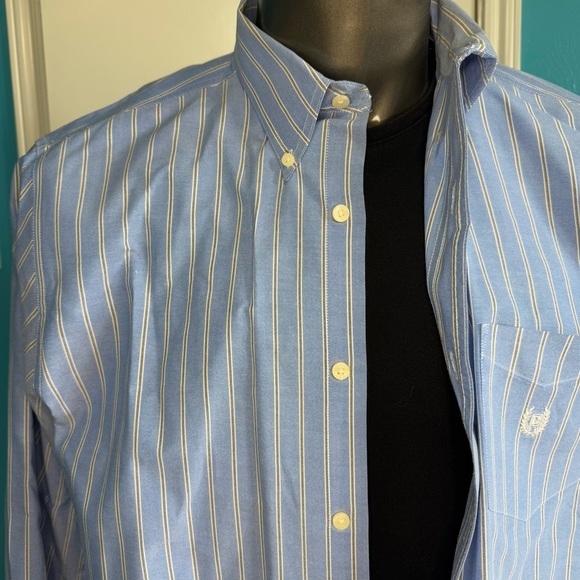 Chaps Men’s Blue Long Sleeve Button Down Dress Shirt Classic Fit XL - Picture 5 of 10